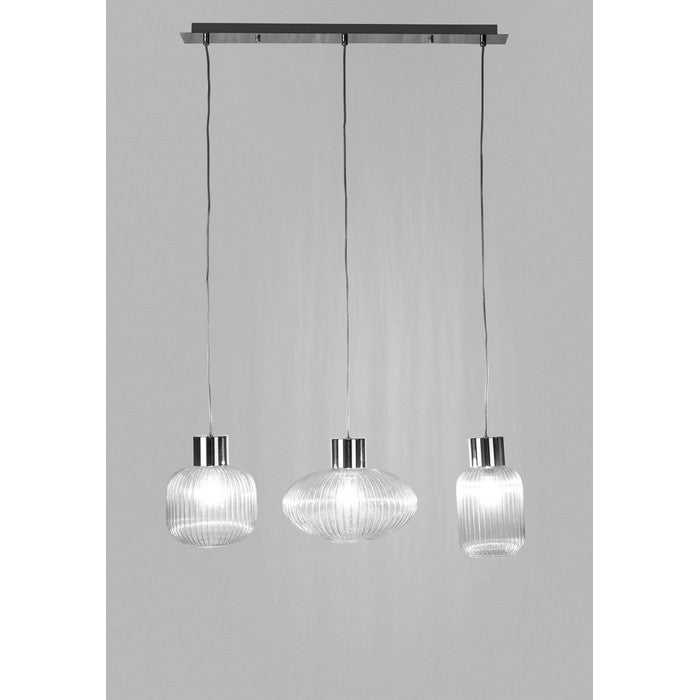Lampadario 3 luci con struttura cromata e vetro - Showy