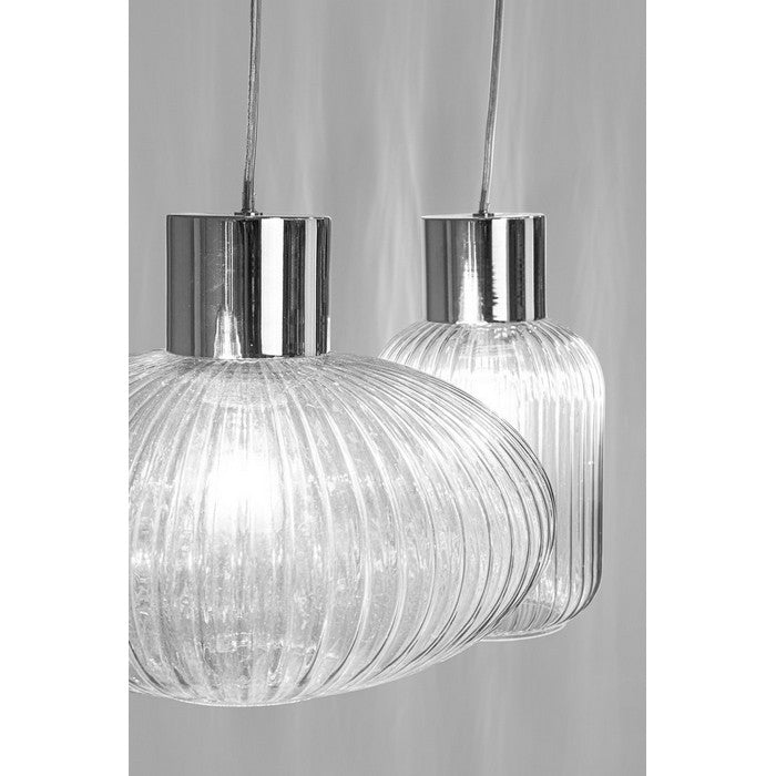 Lampadario 3 luci con struttura cromata e vetro - Showy