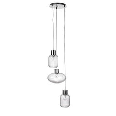Lampadario 3 luci sfalsate con struttura cromata e vetro - Showy