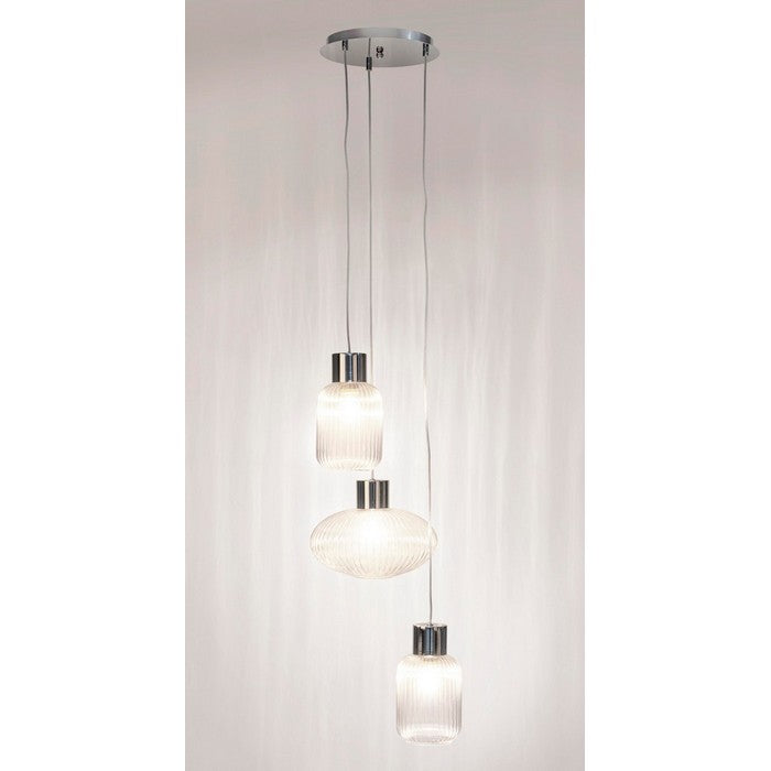 Lampadario 3 luci sfalsate con struttura cromata e vetro - Showy - BIZZOTTO - 63738830258554