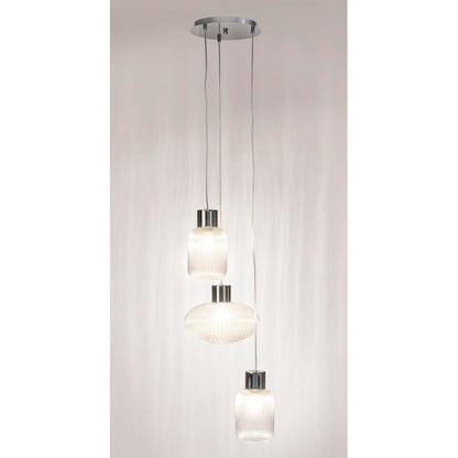 Lampadario 3 luci sfalsate con struttura cromata e vetro - Showy