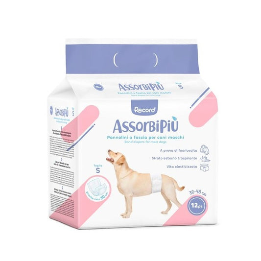 Pannolini assorbenti a fascia per cani maschi 12 pezzi - Assorbipiù - RECORD - 64428698075514