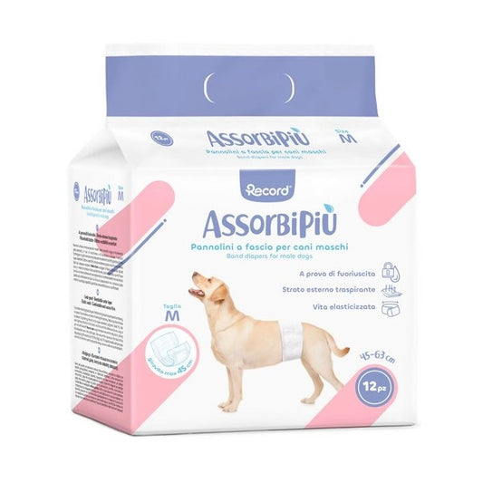Pannolini assorbenti a fascia per cani maschi 12 pezzi - Assorbipiù - RECORD - 64428698075514