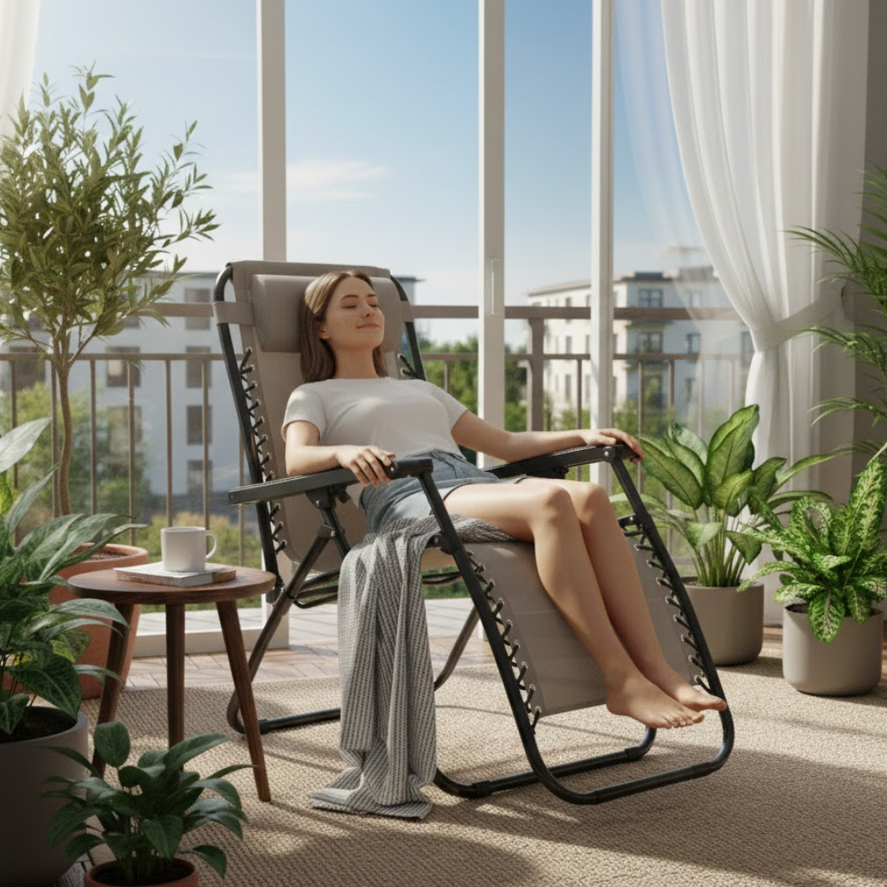 Set 2 Poltrone reclinabile in metallo e textilene con cuscino - No Gravity