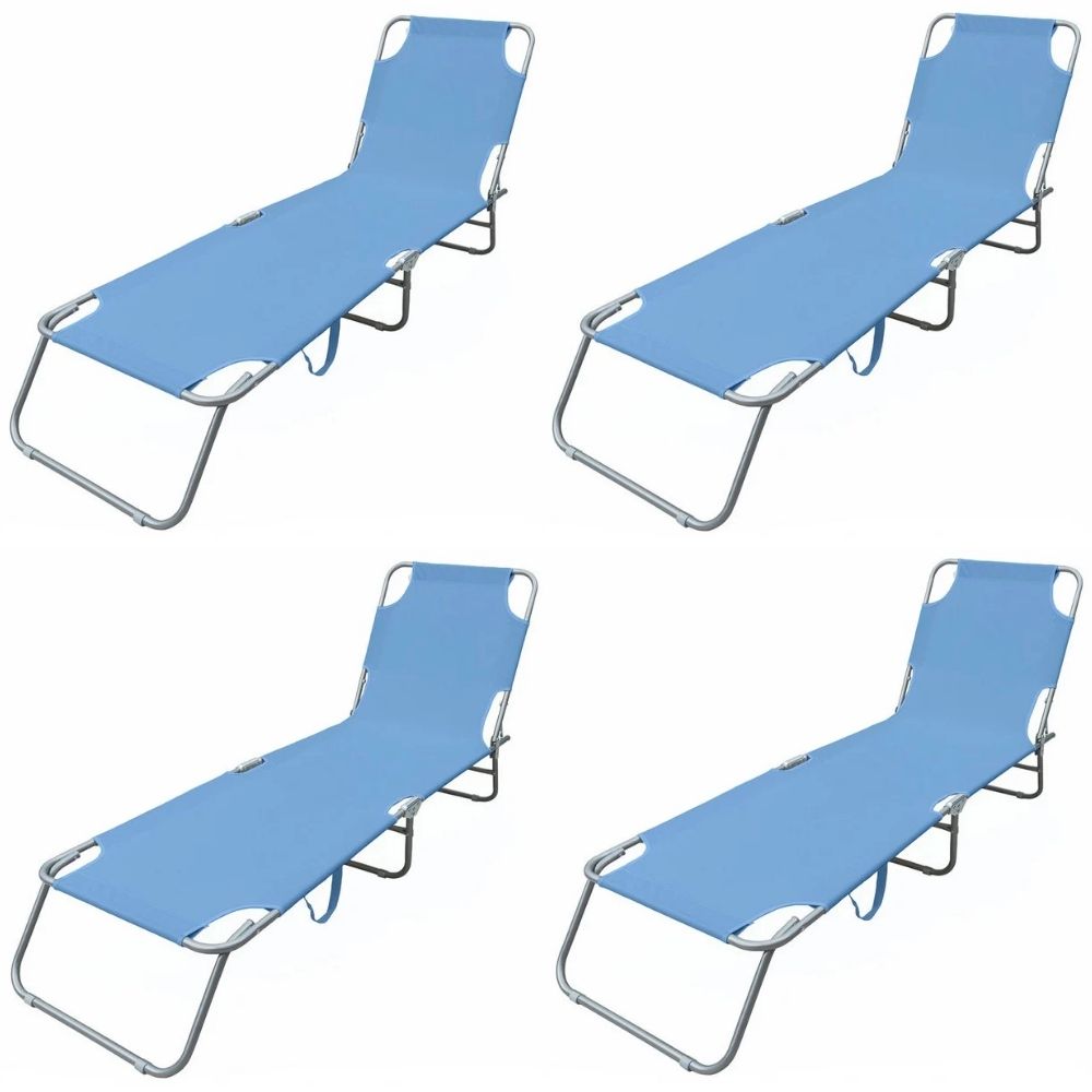 Set 4 Lettini prendisole pieghevoli e reclinabili in metallo