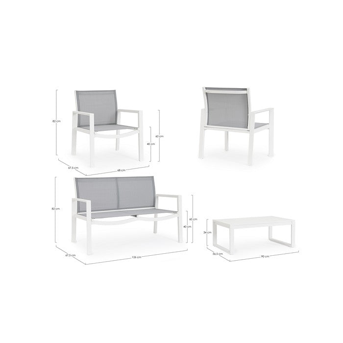 Set da giardino con divano, poltrone e tavolino in alluminio - Kallen