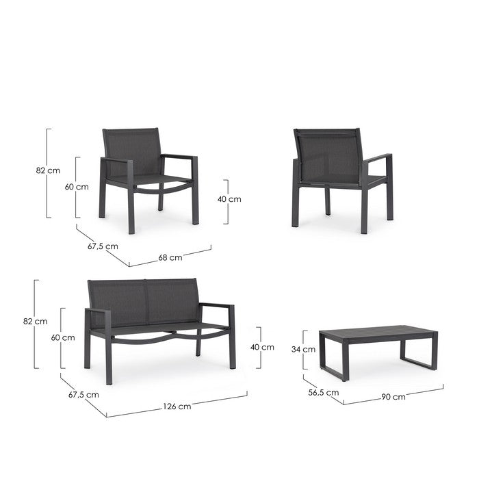 Set da giardino con divano, poltrone e tavolino in alluminio - Kallen