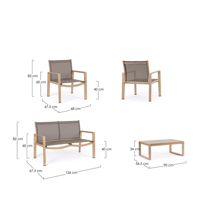 Set da giardino con divano, poltrone e tavolino in alluminio - Kallen