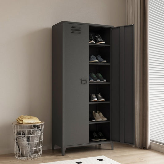 Armadio multiuso - scarpiera in metallo con 5 ripiani in stile industriale - OX ZEROPER - 64634678804858
