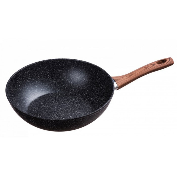 Wok per induzione antiaderente e antigraffio, manico effetto legno - Black Stone