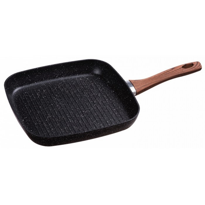 Bistecchiera per induzione antiaderente e antigraffio, manico effetto legno - Black Stone