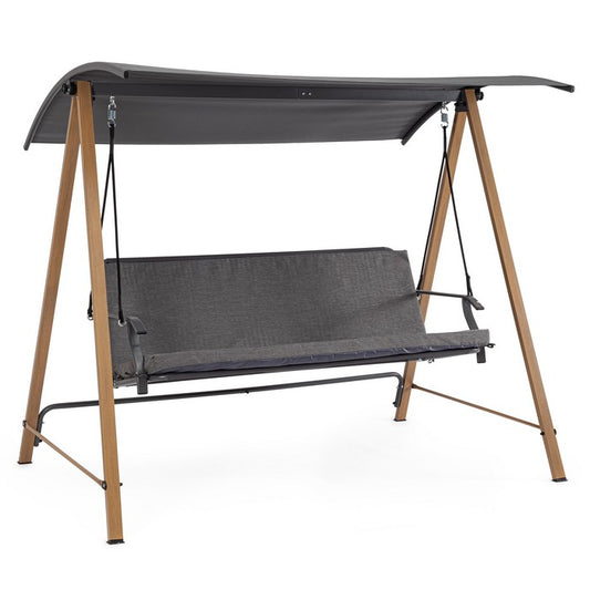 Dondolo 3 posti da giardino moderno in acciaio effetto legno - Icaro - BIZZOTTO - 64409910215034