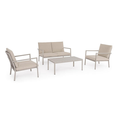 Set da giardino con divano, tavolino e 2 poltone in alluminio - Konnor