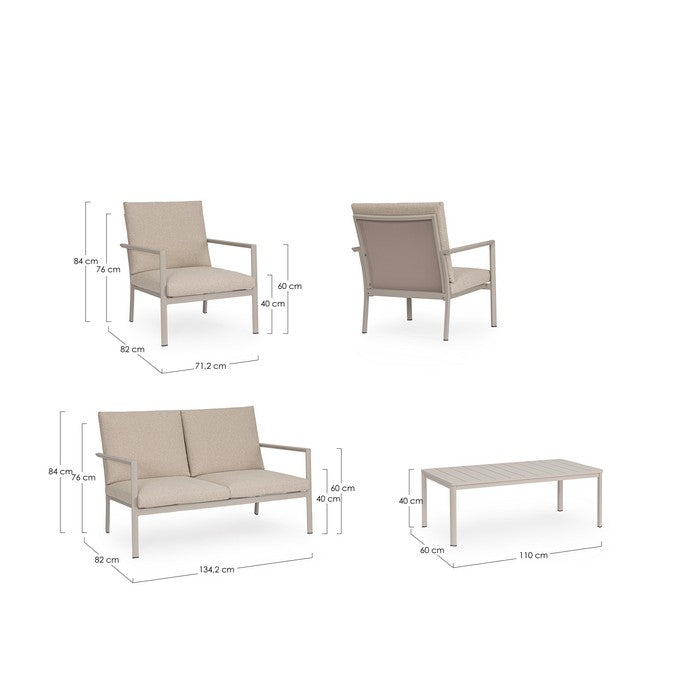Set da giardino con divano, tavolino e 2 poltone in alluminio - Konnor - BIZZOTTO - 64761700483450