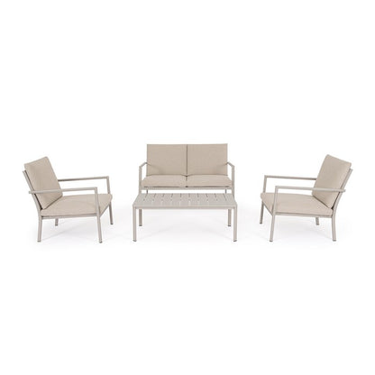 Set da giardino con divano, tavolino e 2 poltone in alluminio - Konnor