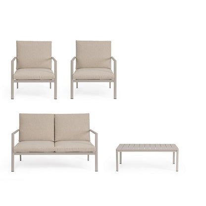 Set da giardino con divano, tavolino e 2 poltone in alluminio - Konnor