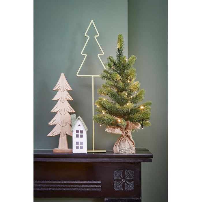 Alberello di Natale verde con base in juta e LED bianco caldo 60 cm