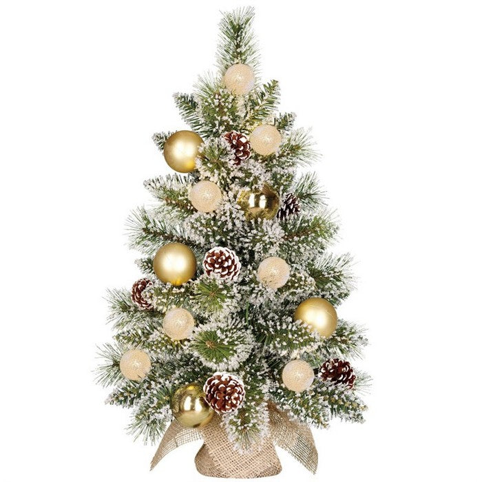 Alberello di Natale con decorazioni, juta e LED bianco caldo 60 cm