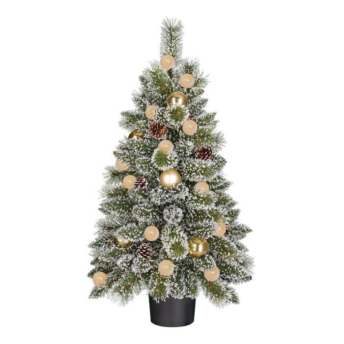 Alberello di Natale con decorazioni, juta e LED bianco caldo 90 cm