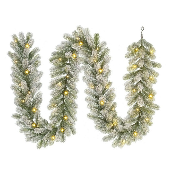 Ghirlanda verde innevata in PE con LED bianco caldo 270 cm