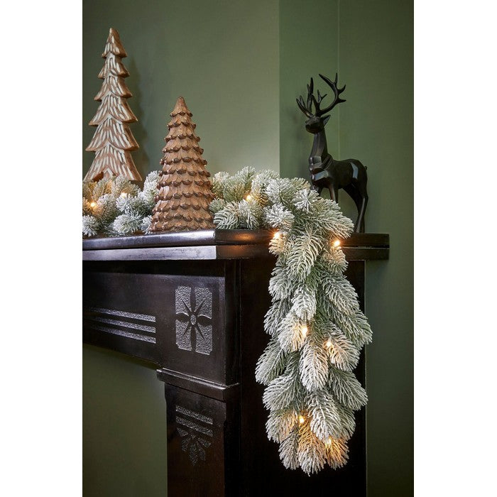 Ghirlanda verde innevata in PE con LED bianco caldo 270 cm