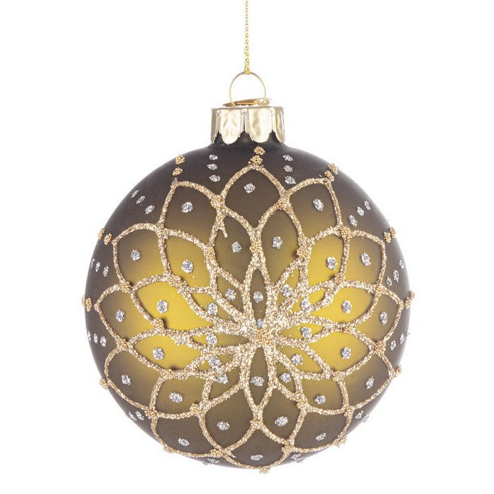 Palla di Natale in vetro con glitter oro e punti luce - Florid