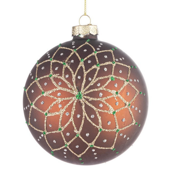 Palla di Natale in vetro con glitter oro e punti luce - Florid