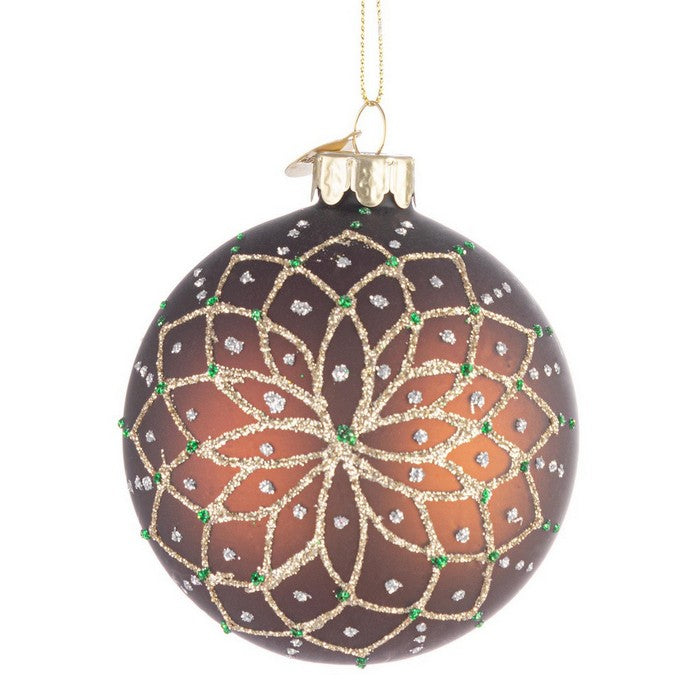 Palla di Natale in vetro con glitter oro e punti luce - Florid