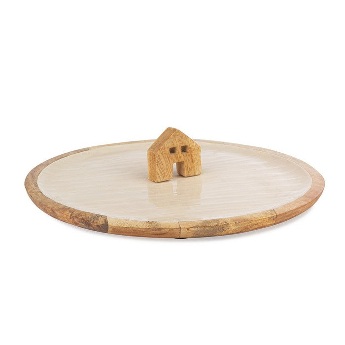 Vassoio tondo con casetta in legno di mango 29 cm - Thuile