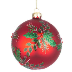 Palla di Natale in vetro con foglie e glitter - Leafage