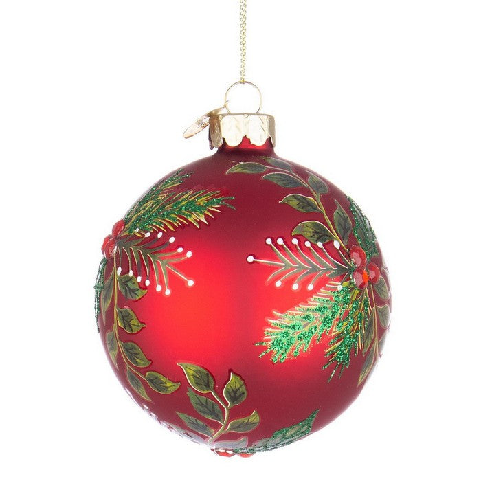 Palla di Natale in vetro con foglie e glitter - Leafage