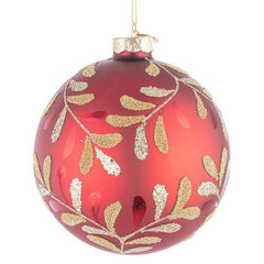 Palla di Natale in vetro con foglie glitterate - Blossomy