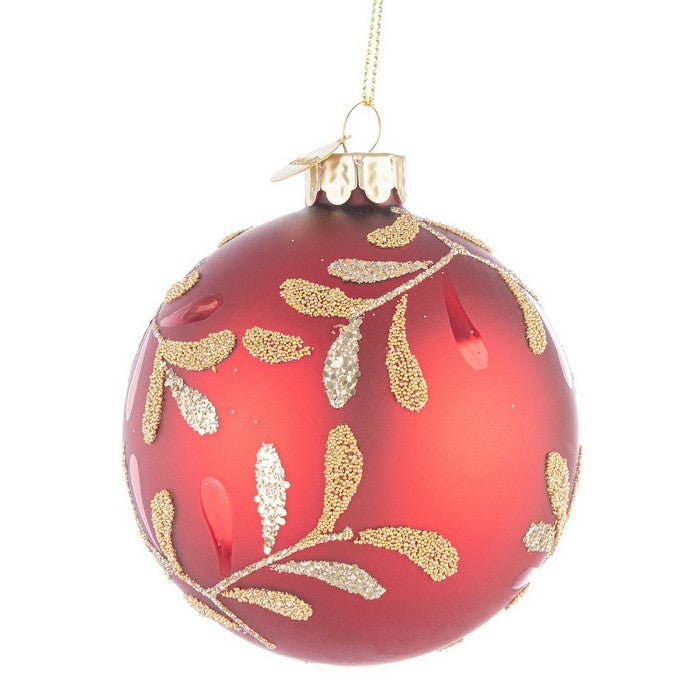 Palla di Natale in vetro con foglie glitterate - Blossomy