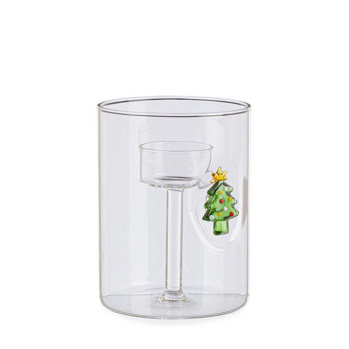 Porta candela in vetro con decoro 12 cm - Lavish