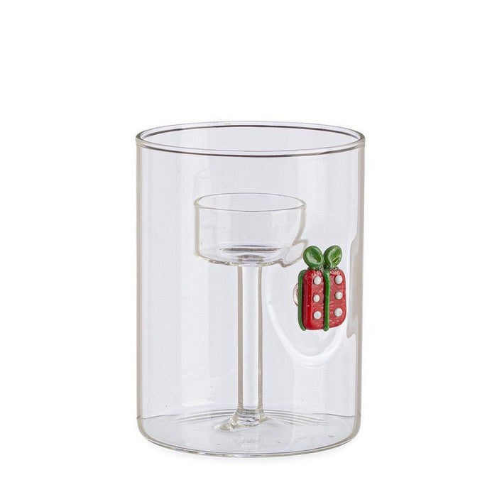 Porta candela in vetro con decoro 12 cm - Lavish