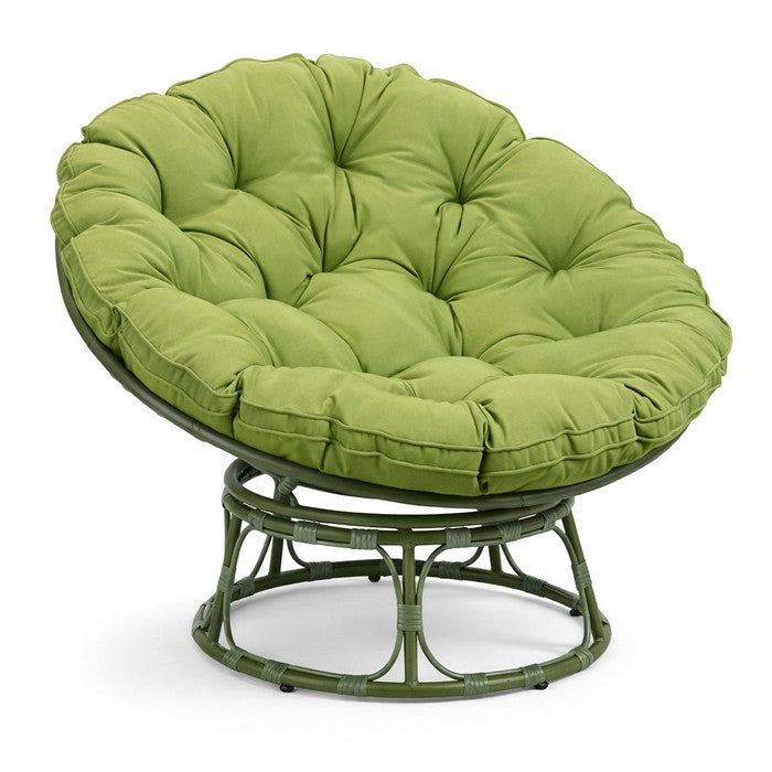 Poltrona relax rotonda da giardino con cuscino in metallo e vimini - Moon