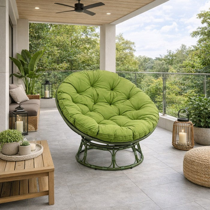 Poltrona relax rotonda da giardino con cuscino in metallo e vimini - Moon