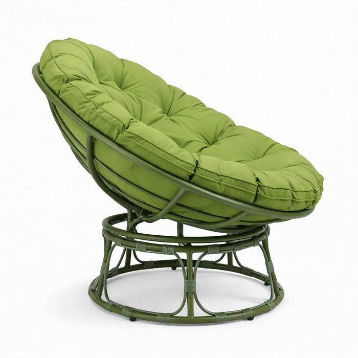 Poltrona relax rotonda da giardino con cuscino in metallo e vimini - Moon