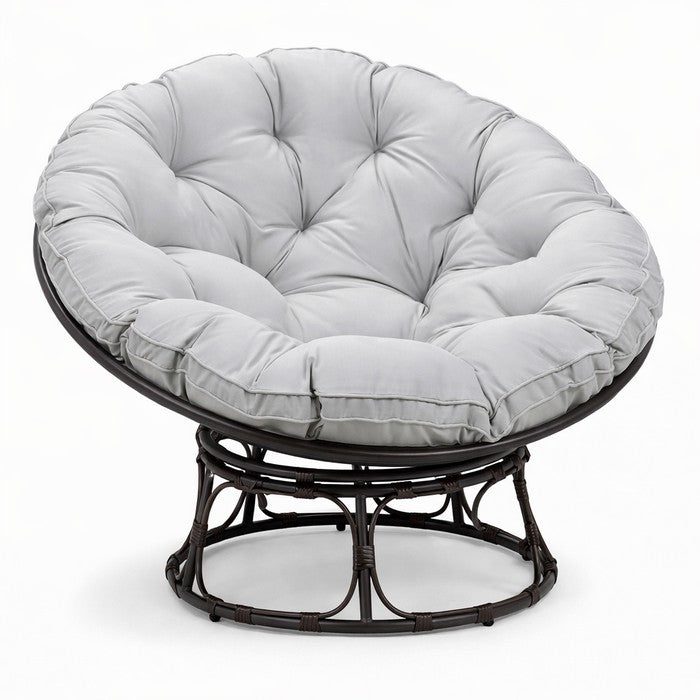 Poltrona relax rotonda da giardino con cuscino in metallo e vimini - Moon