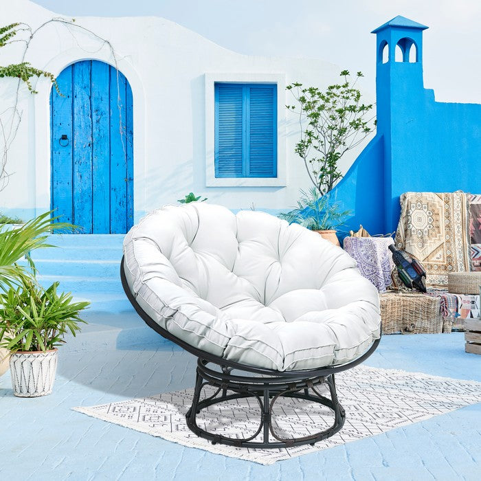 Poltrona relax rotonda da giardino con cuscino in metallo e vimini - Moon - BEST - 64582793953658