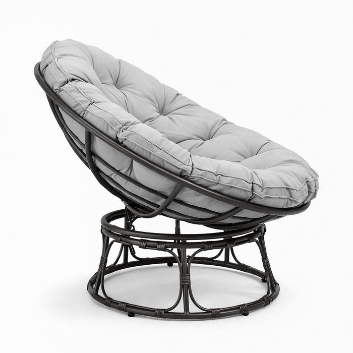 Poltrona relax rotonda da giardino con cuscino in metallo e vimini - Moon