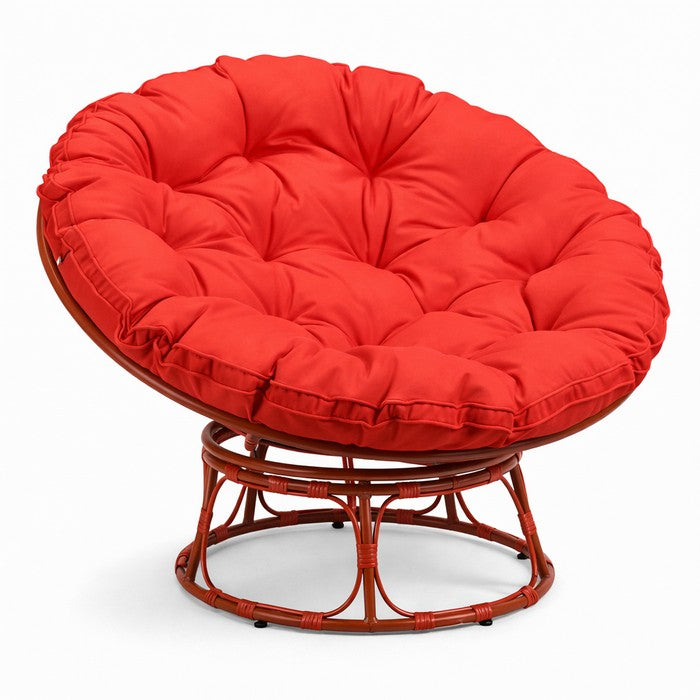 Poltrona relax rotonda da giardino con cuscino in metallo e vimini - Moon