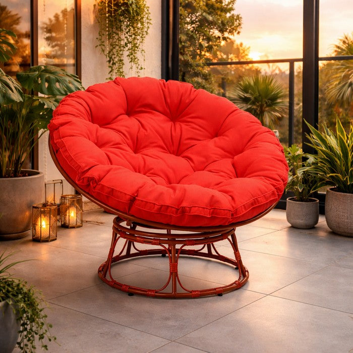 Poltrona relax rotonda da giardino con cuscino in metallo e vimini - Moon