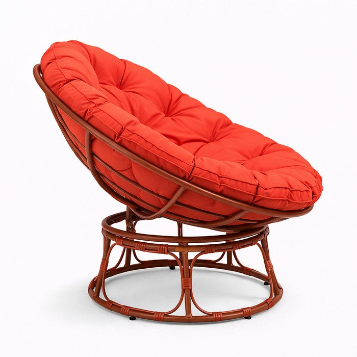 Poltrona relax rotonda da giardino con cuscino in metallo e vimini - Moon
