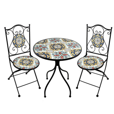 Set tavolo con sedie pieghevoli in metallo con mosaico - Caltagirone