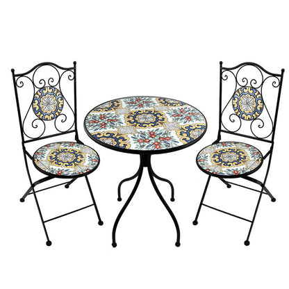 Set tavolo con sedie pieghevoli in metallo con mosaico - Caltagirone
