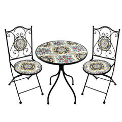 Set tavolo con sedie pieghevoli in metallo con mosaico - Caltagirone