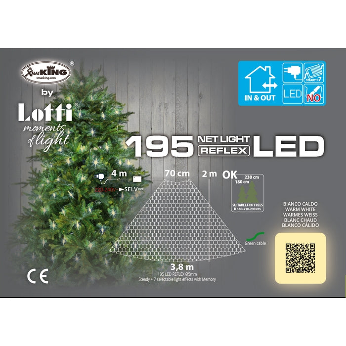 Rete di luci a mantello con 195 LED per albero di natale