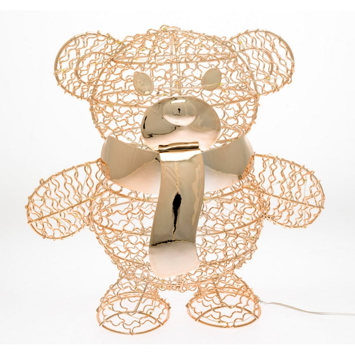 Orsetto in metallo dorato con luci a LED per decorazione natalizia 27 cm