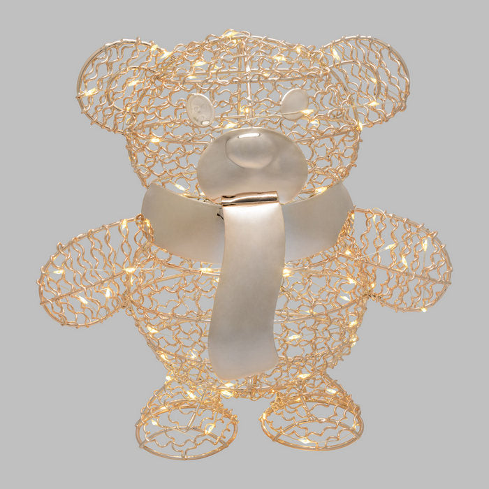 Orsetto in metallo dorato con luci a LED per decorazione natalizia 27 cm